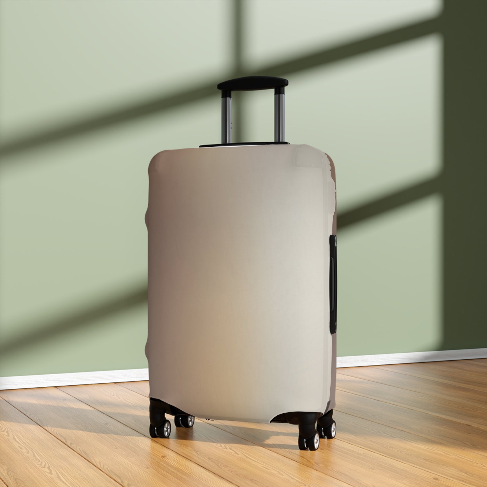 Moroccan Dune beige stretch luggage cover with sand-inspired gradient design fitted on suitcase