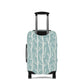 Norwegian Dusk tree pattern stretch luggage cover with white winter trees on blue green suitcase