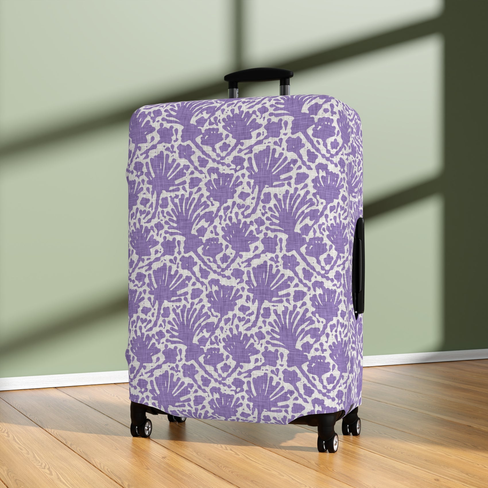 Provençal Lavender floral stretch luggage cover in soft purple tones