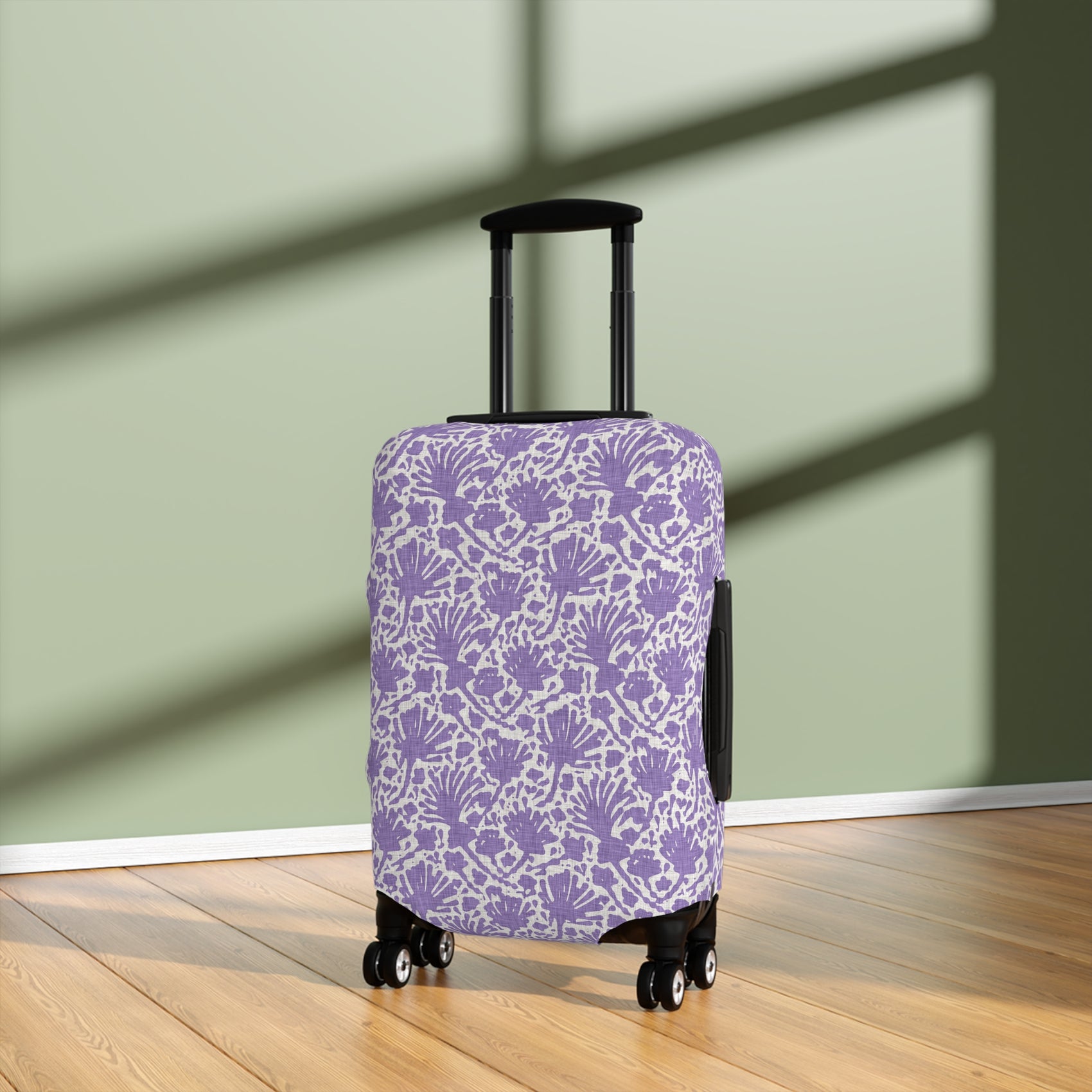 Provençal Lavender floral stretch luggage cover in soft purple tones