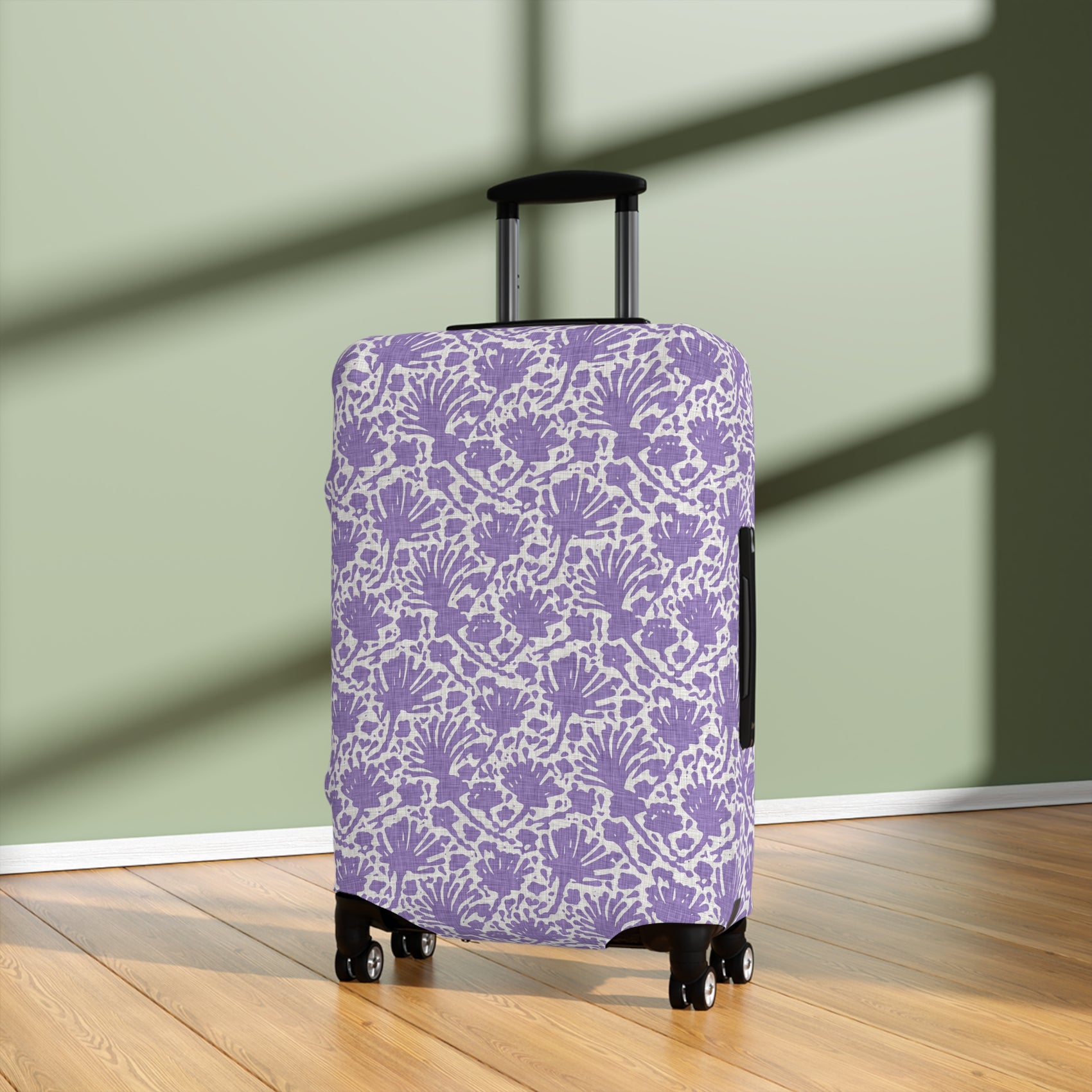 Provençal Lavender floral stretch luggage cover in soft purple tones