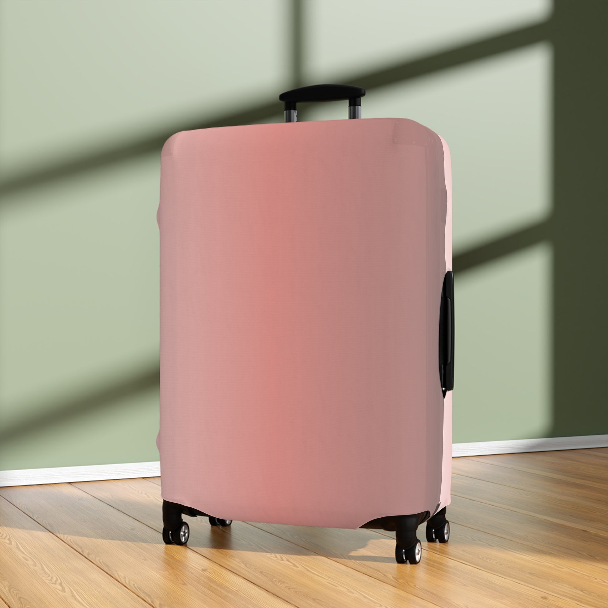 Rosé Afternoon pink stretch luggage cover with blush gradient design fitted on rolling suitcase