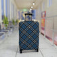Scottish Highlander blue tartan stretch luggage cover fitted on rolling suitcase