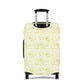 Spanish Sunburst floral stretch luggage cover with yellow marigold pattern fitted on rolling suitcase