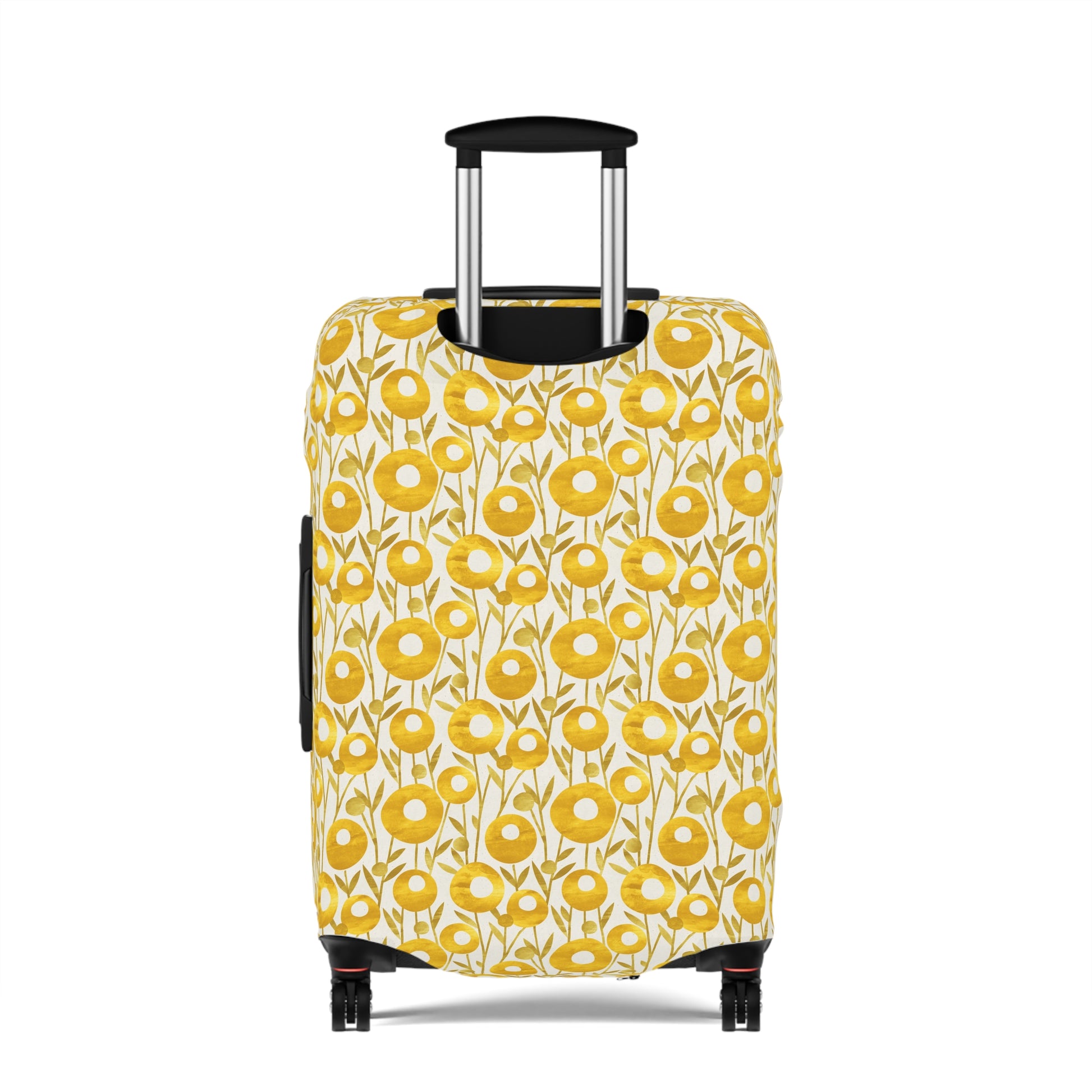 Swedish Meadow yellow floral stretch luggage cover with Scandinavian flower pattern on rolling suitcase