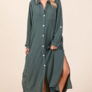 Airflow V-Neck Button-Down Maxi Dress, featuring a classic and breathable design Elegant long-sleeve maxi dress, perfect for warm-weather occasions Lightweight and flowy dress, designed for comfort and sophistication Chic button-down maxi dress with a flattering silhouette, ideal for day-to-night styling Breathable polyester maxi dress with pockets, stylish and practical