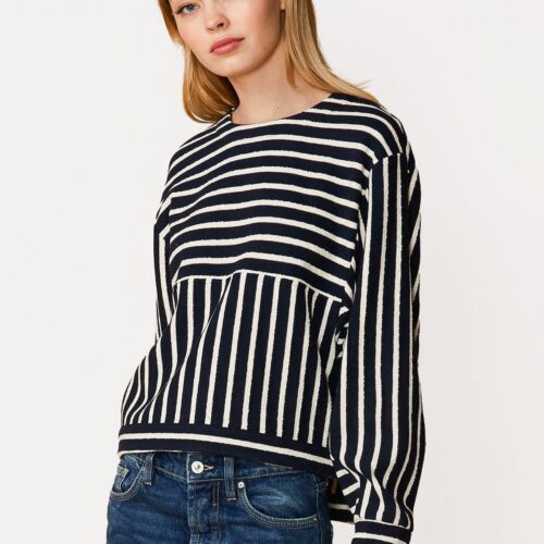 Voyager Striped Knit Top, featuring soft cotton French Terry and dolman sleeves Chic travel-ready knit top, designed for comfort and effortless sophistication Lightweight and breathable striped blouse, perfect for layering or solo wear Relaxed-fit dolman sleeve top, ideal for work, travel, or casual wear Timeless striped knit top, featuring a stylish zipper back closure
