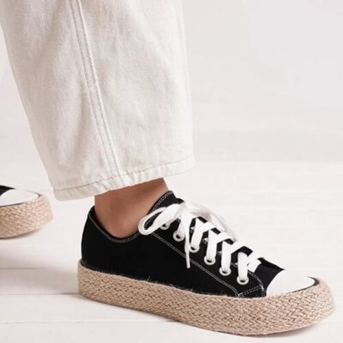 Lace-Up Woven Espadrille Sneakers, featuring a stylish jute sole and canvas upper Lightweight summer sneakers, ideal for warm-weather adventures and casual outfits Chic lace-up sneakers with a breathable canvas design, perfect for all-day wear Espadrille-style sneakers, combining comfort and boho-inspired fashion Trendy woven espadrille sneakers, designed for relaxed yet polished looks