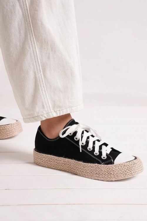 Lace-Up Woven Espadrille Sneakers, featuring a stylish jute sole and canvas upper Lightweight summer sneakers, ideal for warm-weather adventures and casual outfits Chic lace-up sneakers with a breathable canvas design, perfect for all-day wear Espadrille-style sneakers, combining comfort and boho-inspired fashion Trendy woven espadrille sneakers, designed for relaxed yet polished looks