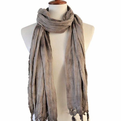 Hand-Dyed Cotton Scarf Naturally Dyed with Avocado and Madder Eco-Friendly Lightweight Cotton Scarf Draped Over Shoulders Soft Cotton Scarf in Earthy Tones with Natural Dye Variations Ethically Made Handwoven Scarf Styled as a Headwrap USA-Made Sustainable Fashion Scarf in Soft Cotton
