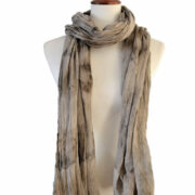 Hand-Dyed Cotton Scarf Naturally Dyed with Avocado and Madder Eco-Friendly Lightweight Cotton Scarf Draped Over Shoulders Soft Cotton Scarf in Earthy Tones with Natural Dye Variations Ethically Made Handwoven Scarf Styled as a Headwrap USA-Made Sustainable Fashion Scarf in Soft Cotton