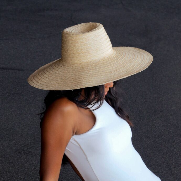 Handwoven Rianna Palm Straw Hat with Cotton Straps Wide Brim Natural Straw Hat for Sun Protection Artisan-Made Bali Sun Hat Styled for Summer Lightweight and Breathable Handwoven Palm Hat Unique Handcrafted Straw Hat with Secure Cotton Straps