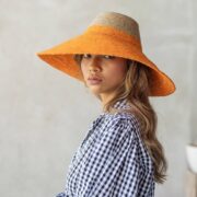 Riri 'Duo' Jute Hat - Bold Maroon and Red Design Wide-Brim Vacation Hat Handmade in Bali Sustainable Fashion Jute Hat for Sun Protection Ethically Made Packable Jute Hat for Travel Stylish Tropical Hat with Sculpted Crown and Sun Shielding Brim