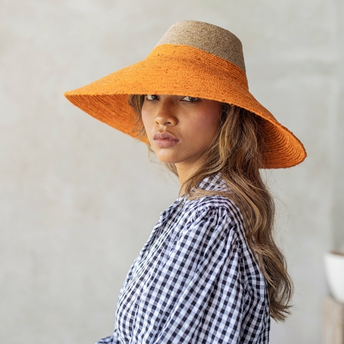 Riri 'Duo' Jute Hat - Bold Maroon and Red Design Wide-Brim Vacation Hat Handmade in Bali Sustainable Fashion Jute Hat for Sun Protection Ethically Made Packable Jute Hat for Travel Stylish Tropical Hat with Sculpted Crown and Sun Shielding Brim