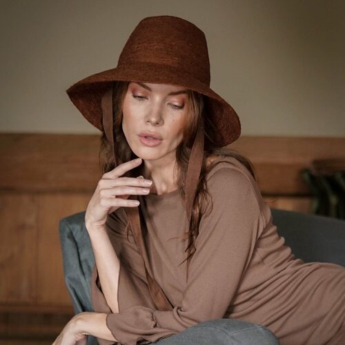 Jute Straw Hat In Burnt Sienna